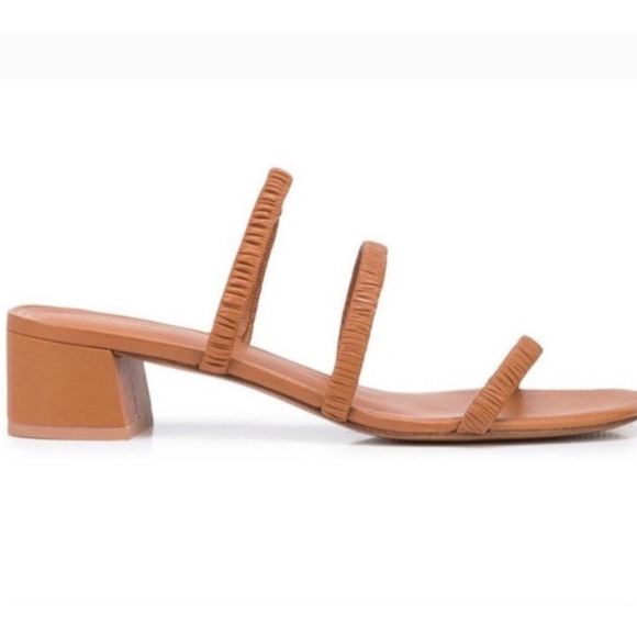 Reformation 11 Mules Assunta Strappy Block Heels Leather Pecan Brown Open Toe - Picture 1 of 9